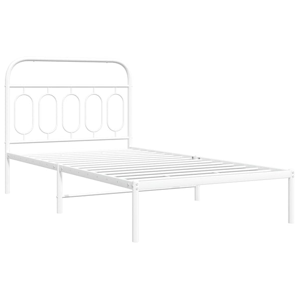 Metal Bed Frame with Headboard White 39.4"x78.7"