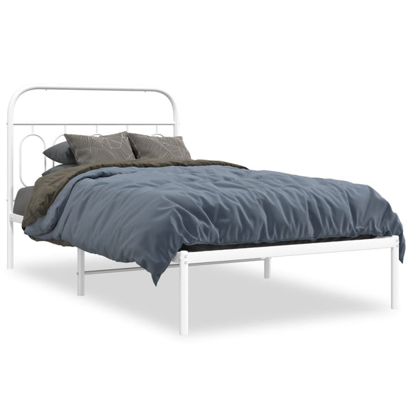 Metal Bed Frame with Headboard White 39.4"x78.7"