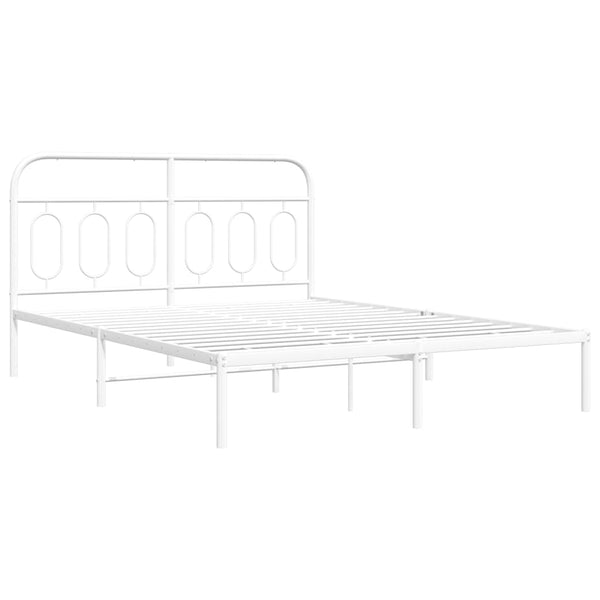 Metal Bed Frame with Headboard White 59.1"x78.7"