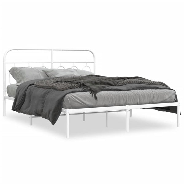 Metal Bed Frame with Headboard White 59.1"x78.7"