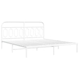 Metal Bed Frame with Headboard White 76"x79.9" King