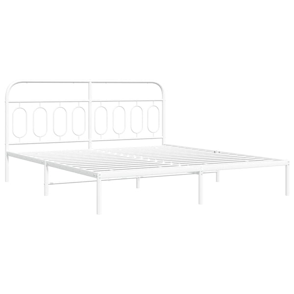 Metal Bed Frame with Headboard White 76"x79.9" King