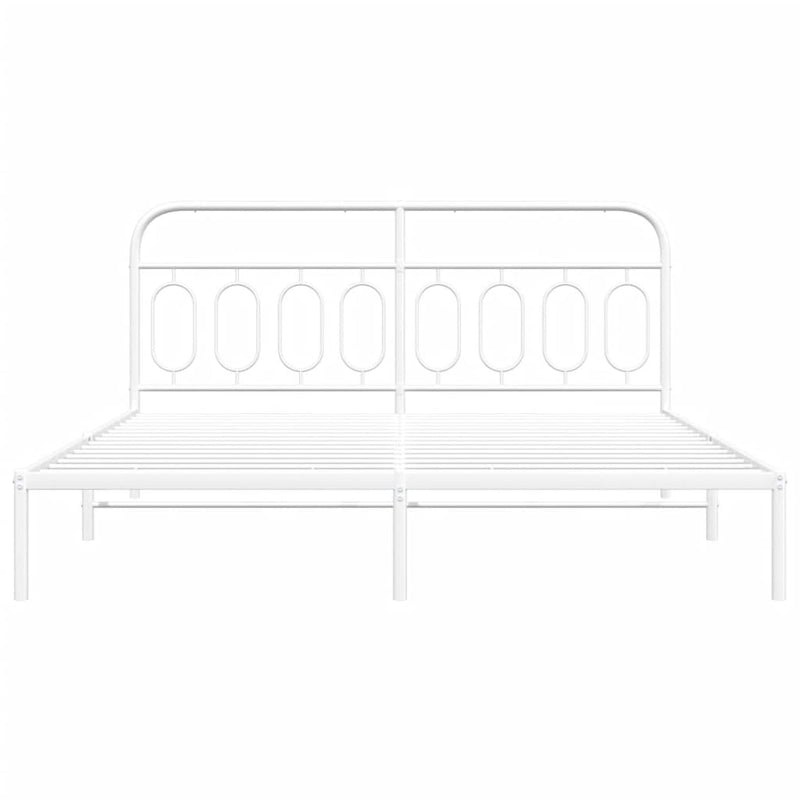 Metal Bed Frame with Headboard White 76"x79.9" King