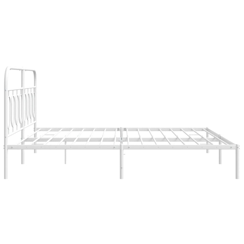 Metal Bed Frame with Headboard White 76"x79.9" King