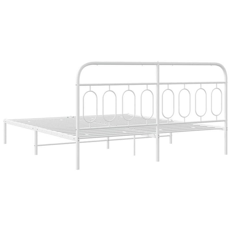 Metal Bed Frame with Headboard White 76"x79.9" King