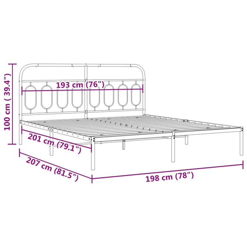 Metal Bed Frame with Headboard White 76"x79.9" King