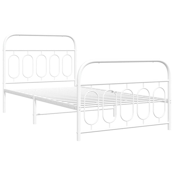 Metal Bed Frame with Headboard and Footboard White 39.4"x78.7"