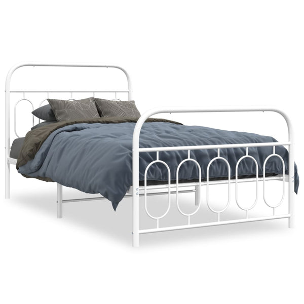 Metal Bed Frame with Headboard and Footboard White 39.4"x78.7"