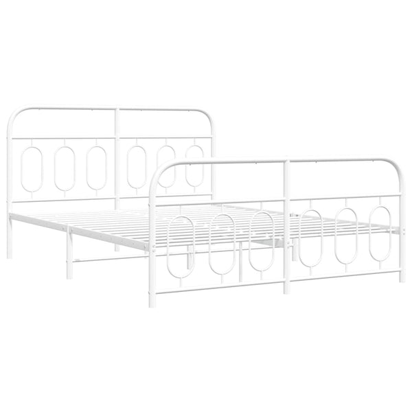 Metal Bed Frame with Headboard and Footboard White 59.1"x78.7"