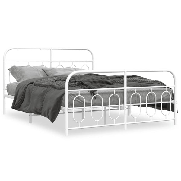 Metal Bed Frame with Headboard and Footboard White 59.1"x78.7"