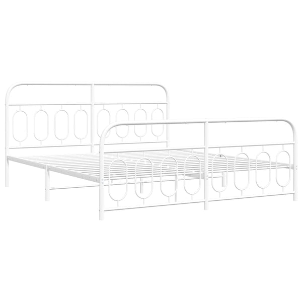 Metal Bed Frame with Headboard and Footboard White 76"x79.9" King