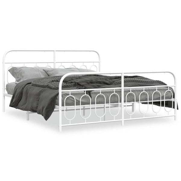 Metal Bed Frame with Headboard and Footboard White 76"x79.9" King