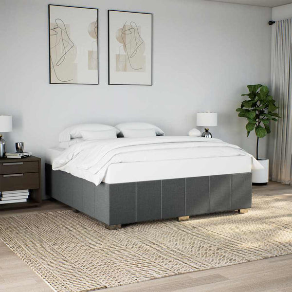 Bed Frame without Mattress Dark Gray King Fabric