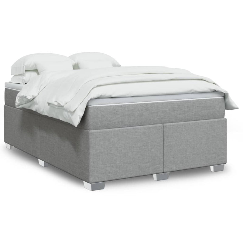 Box Spring Bed with Mattress Light Gray Queen Fabric