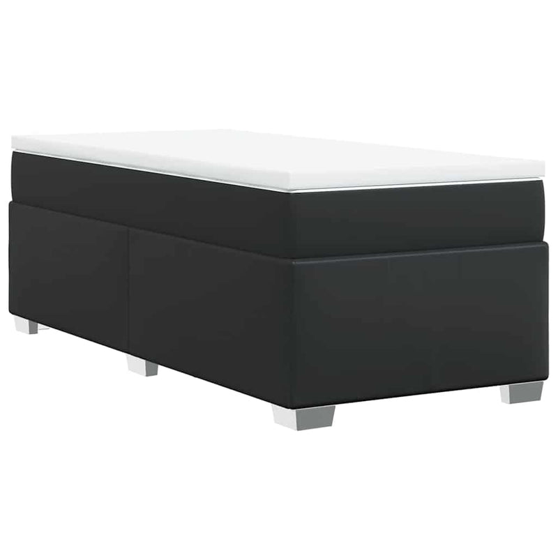 Box Spring Bed with Mattress Black Twin Faux Leather