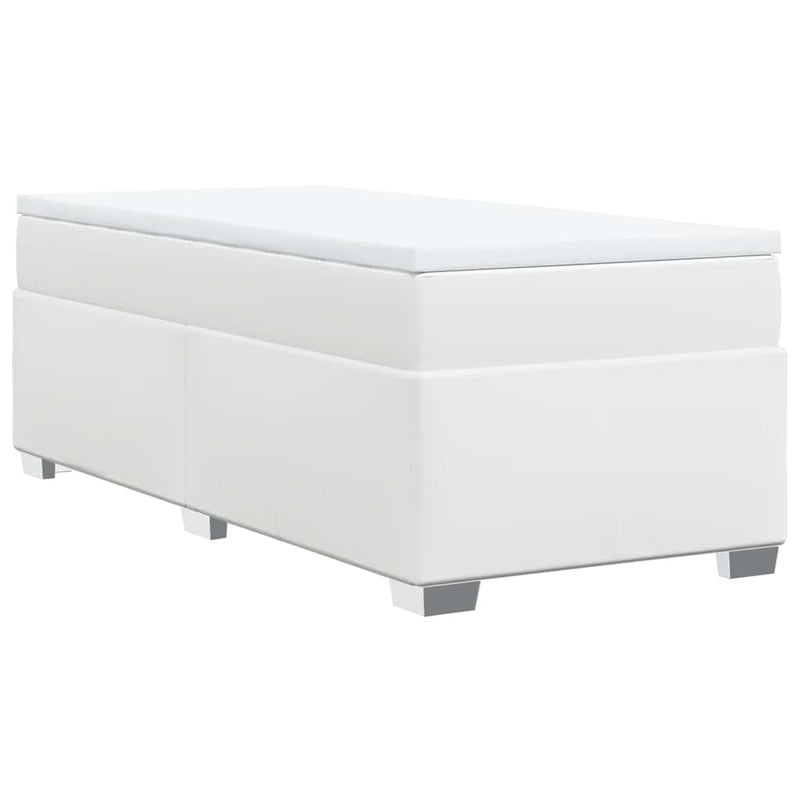 Box Spring Bed with Mattress White Twin Faux Leather