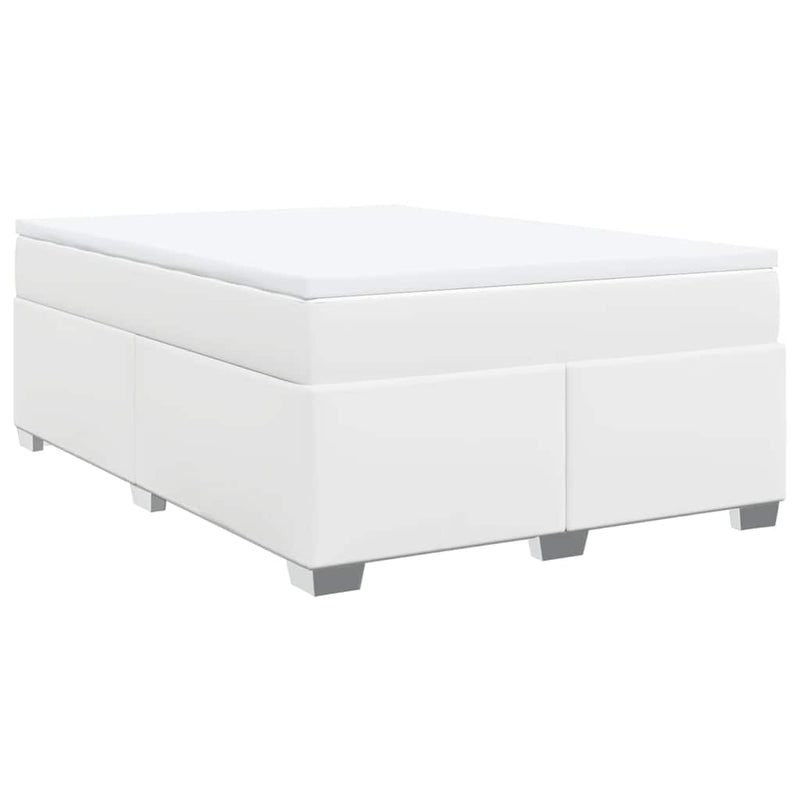 Box Spring Bed with Mattress White Full Faux Leather