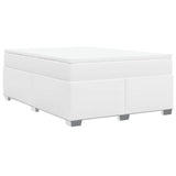 Box Spring Bed with Mattress White Full Faux Leather