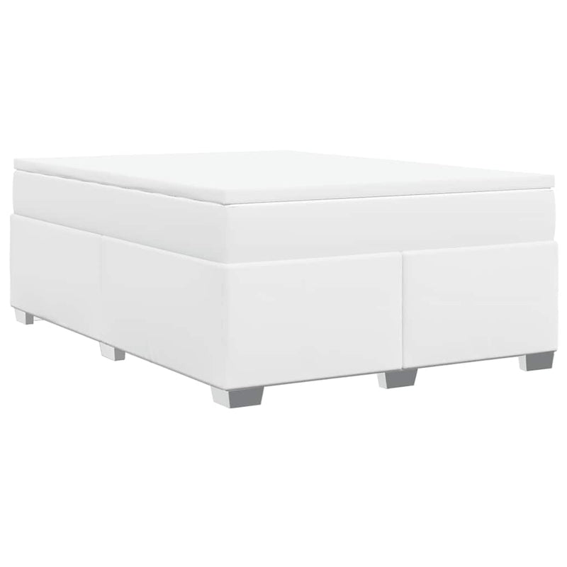 Box Spring Bed with Mattress White Full Faux Leather