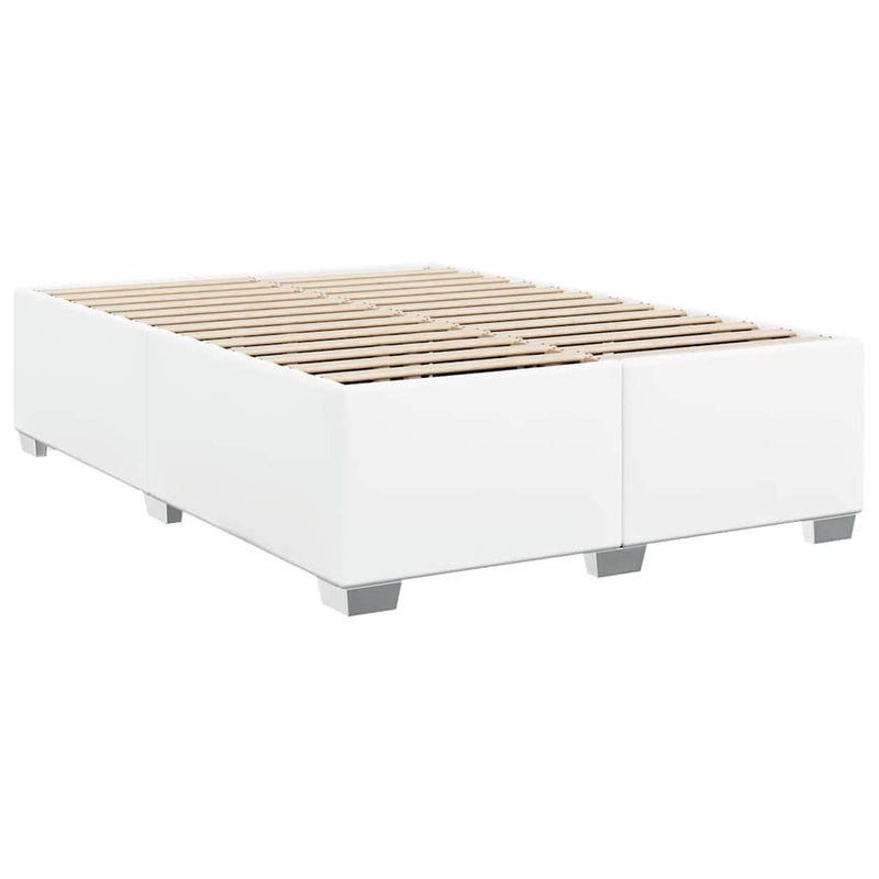 Box Spring Bed with Mattress White Full Faux Leather