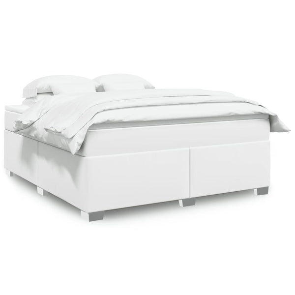 Box Spring Bed with Mattress White California King Faux Leather