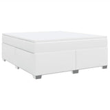 Box Spring Bed with Mattress White California King Faux Leather