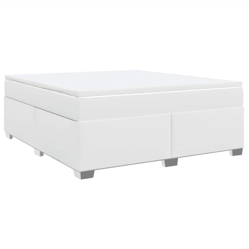 Box Spring Bed with Mattress White California King Faux Leather