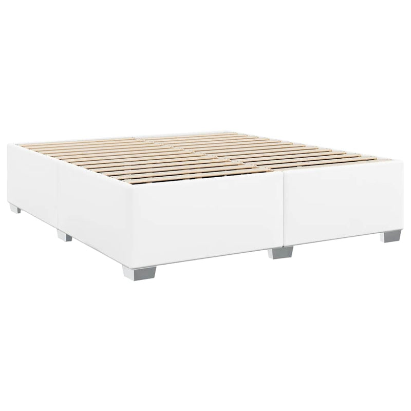 Box Spring Bed with Mattress White California King Faux Leather