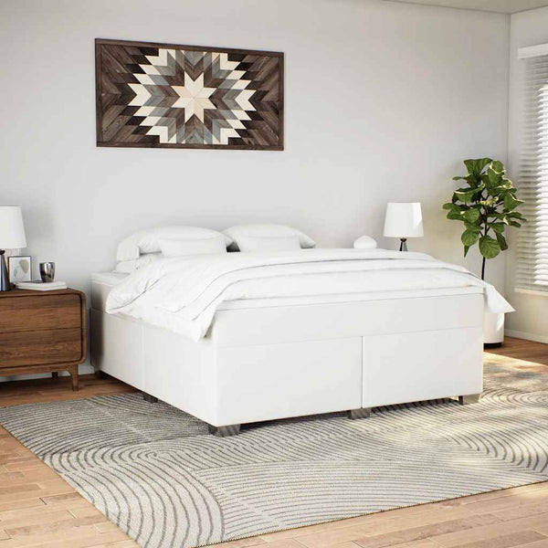 Box Spring Bed with Mattress White California King Faux Leather