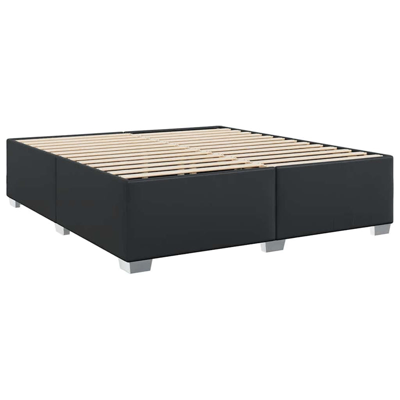 Box Spring Bed with Mattress Black King Faux Leather