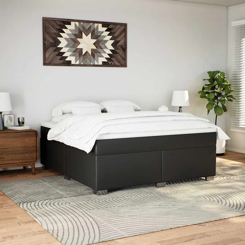 Box Spring Bed with Mattress Black King Faux Leather