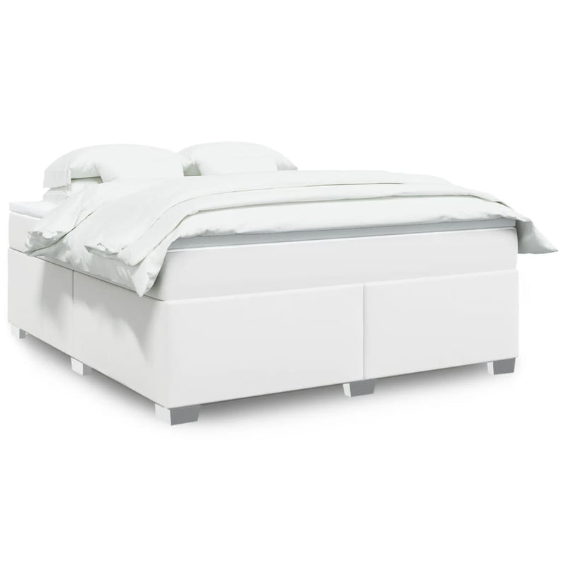 Box Spring Bed with Mattress White King Faux Leather