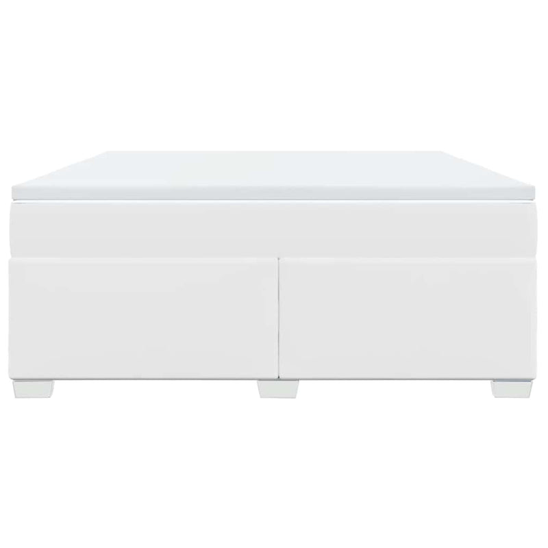 Box Spring Bed with Mattress White King Faux Leather