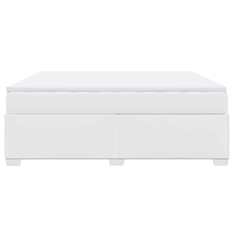 Box Spring Bed with Mattress White King Faux Leather