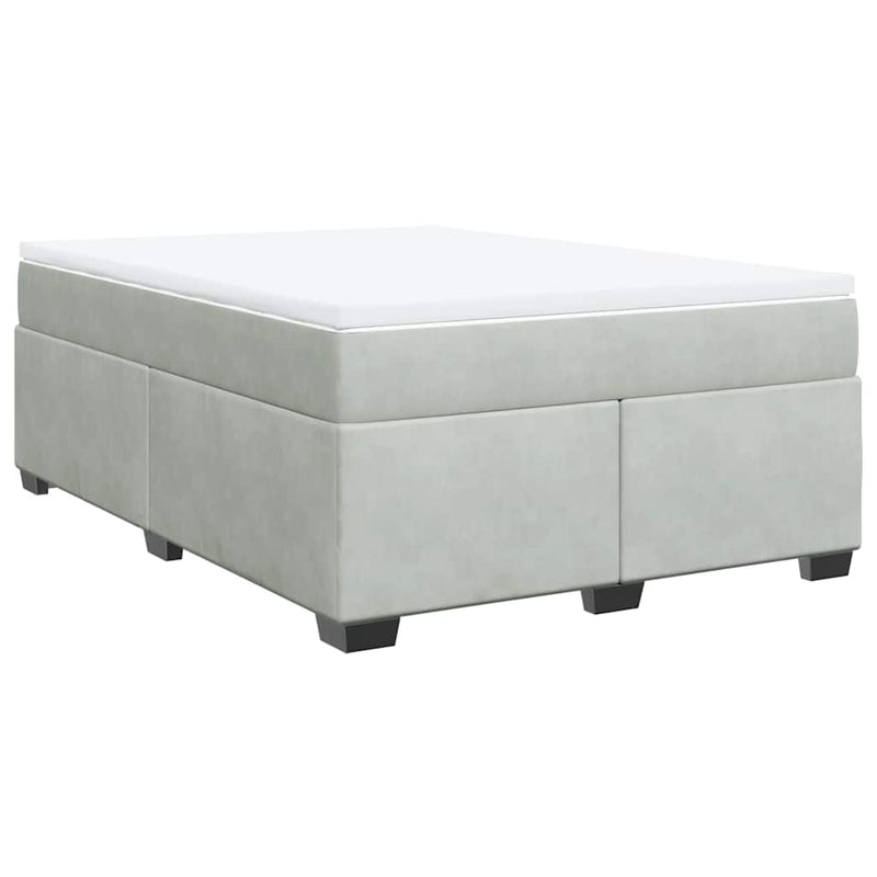 Box Spring Bed with Mattress Light Gray Full Velvet