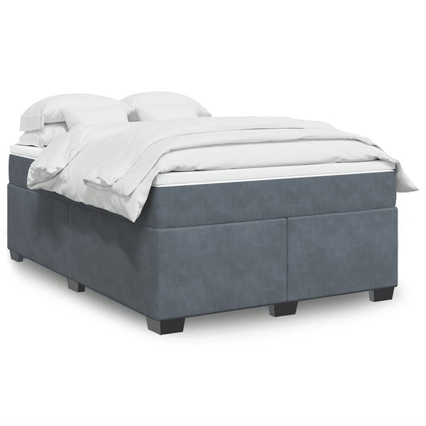 Box Spring Bed with Mattress Light Gray Queen Velvet