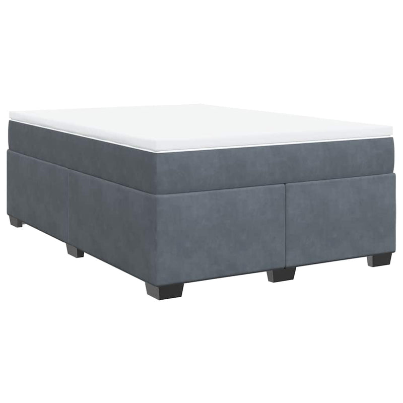 Box Spring Bed with Mattress Light Gray Queen Velvet