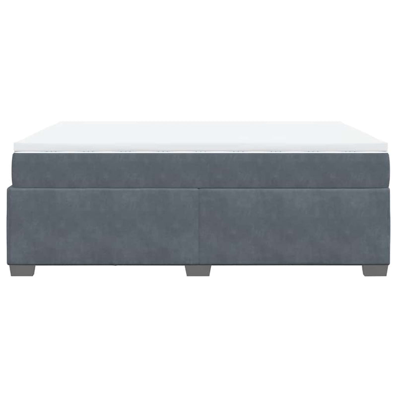 Box Spring Bed with Mattress Light Gray Queen Velvet