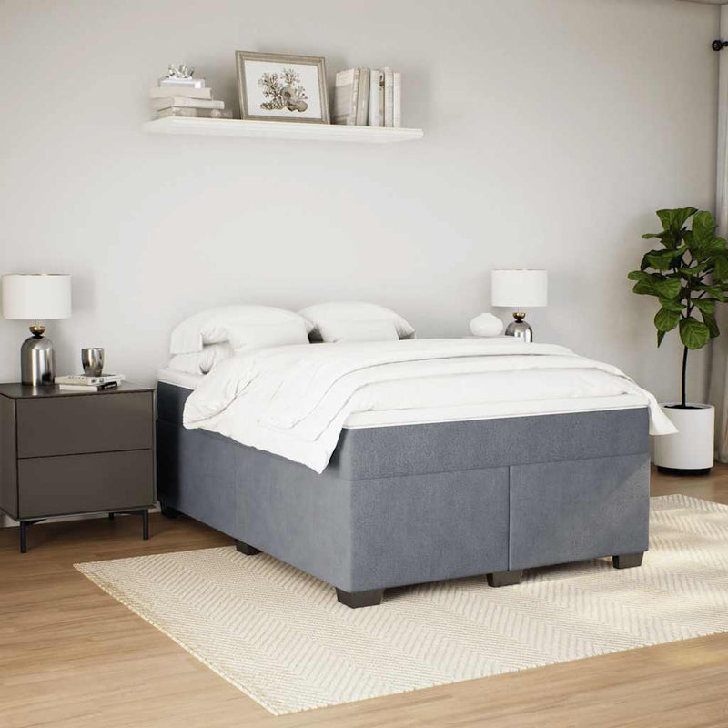 Box Spring Bed with Mattress Light Gray Queen Velvet