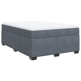 Box Spring Bed with Mattress Dark Gray Queen Velvet