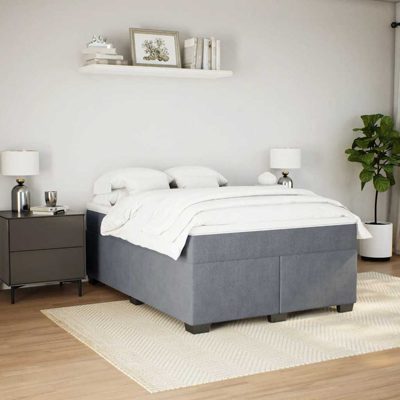 Box Spring Bed with Mattress Dark Gray Queen Velvet