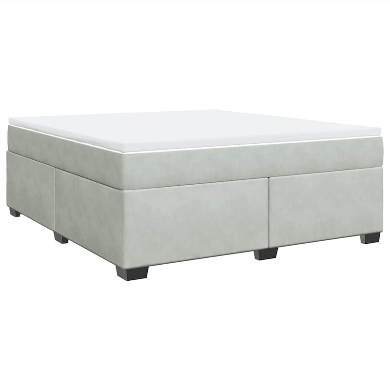 Box Spring Bed with Mattress Light Gray California King Velvet