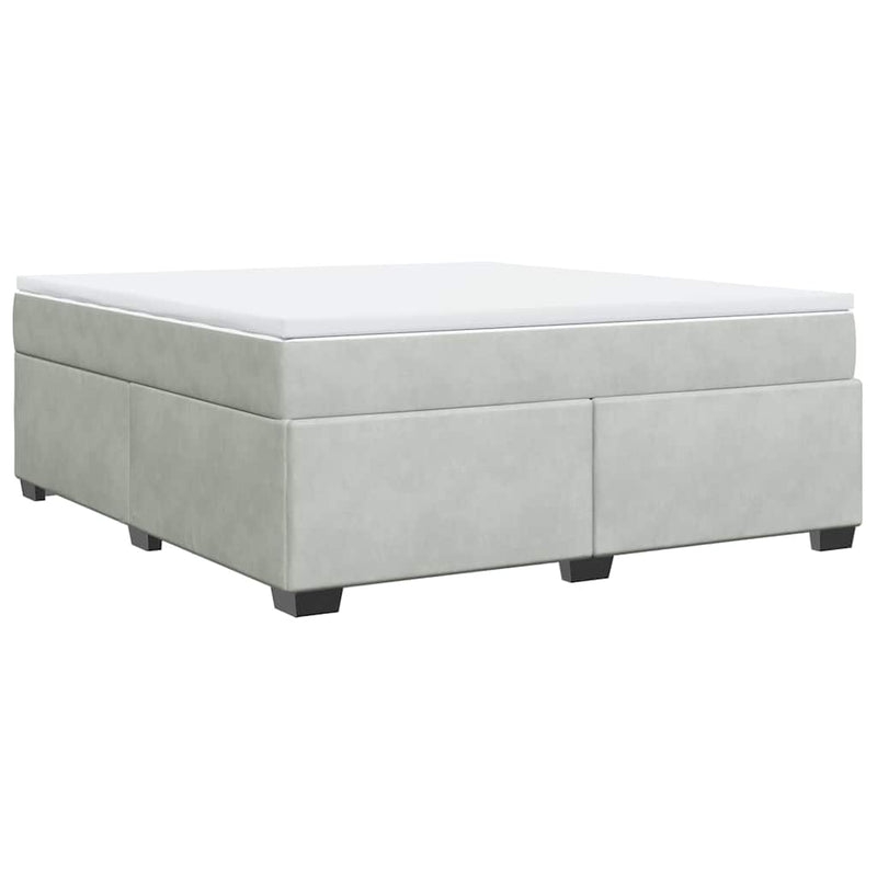 Box Spring Bed with Mattress Light Gray California King Velvet