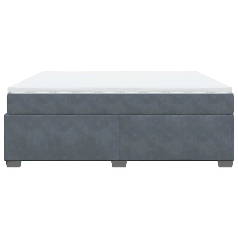 Box Spring Bed with Mattress Dark Gray King Velvet