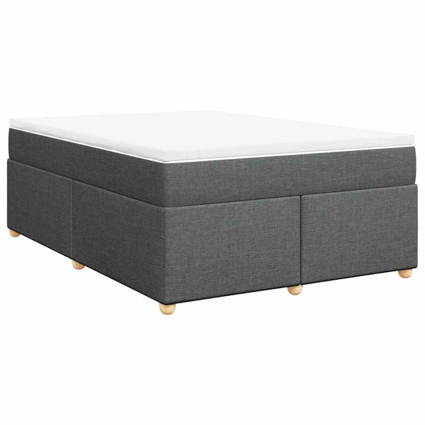 Box Spring Bed with Mattress Dark Gray Queen Fabric