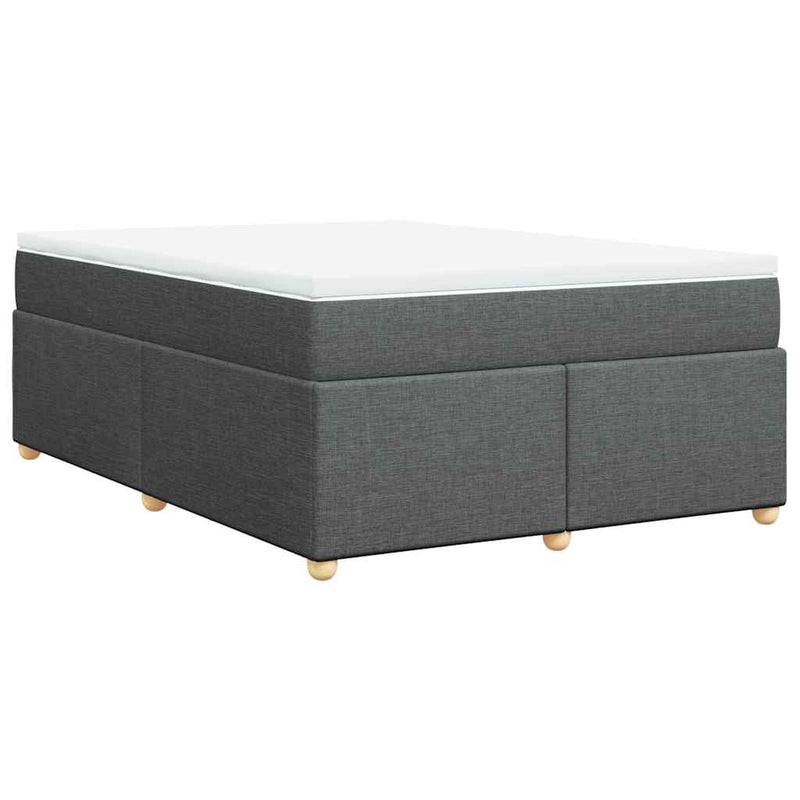 Box Spring Bed with Mattress Dark Gray Queen Fabric