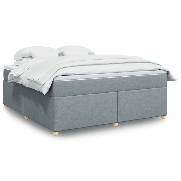 Box Spring Bed with Mattress Light Gray King Fabric