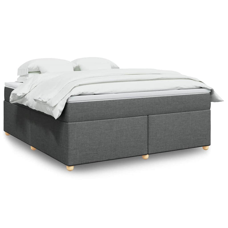 Box Spring Bed with Mattress Dark Gray King Fabric