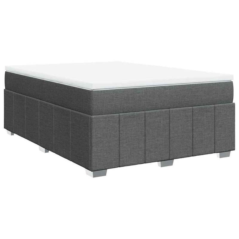 Box Spring Bed with Mattress Dark Gray Full Fabric