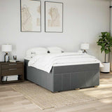 Box Spring Bed with Mattress Dark Gray Full Fabric